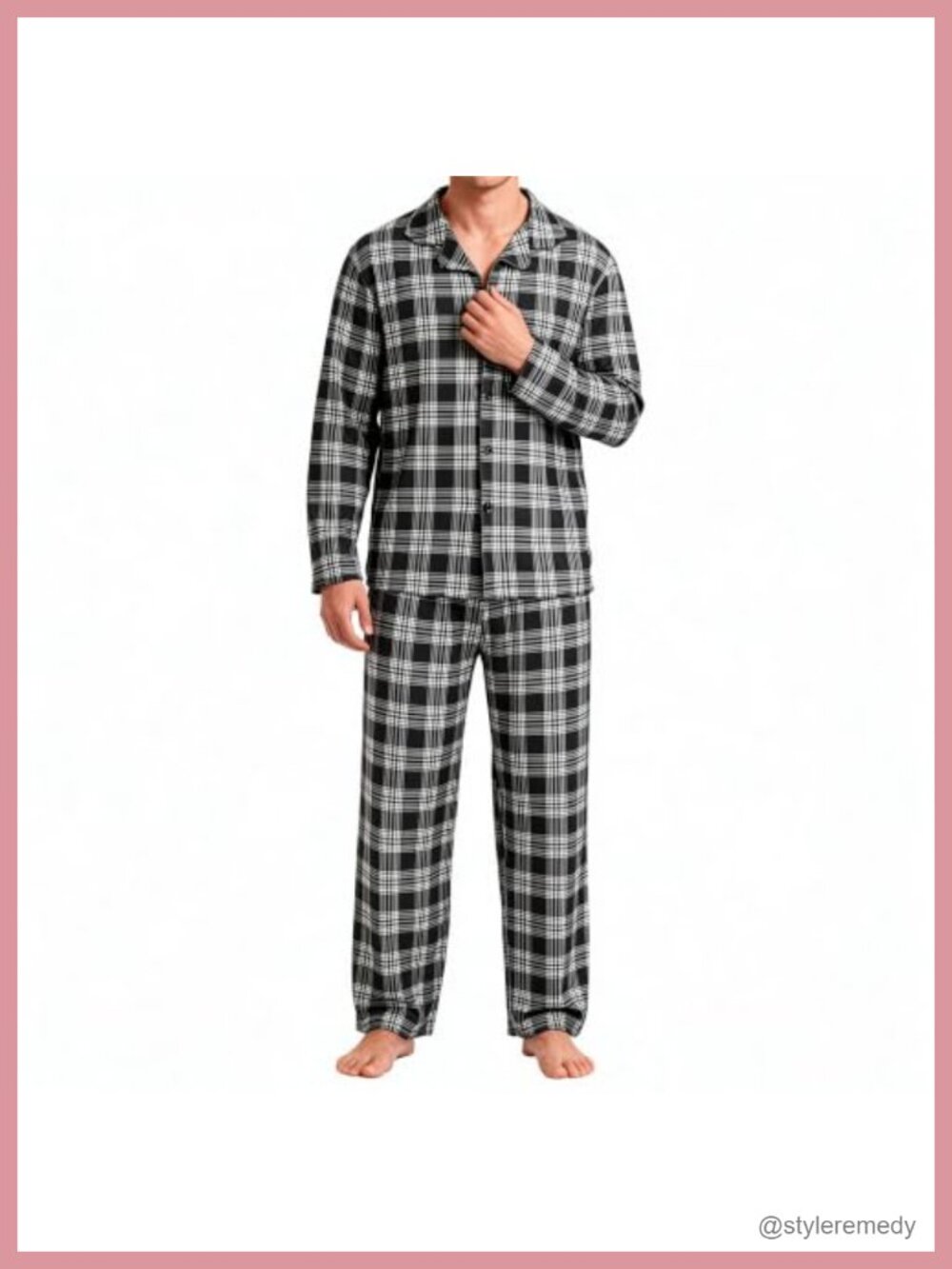 Men's Long Sleeve Button-Up Pajama Set Soft Lounge Sleepwear